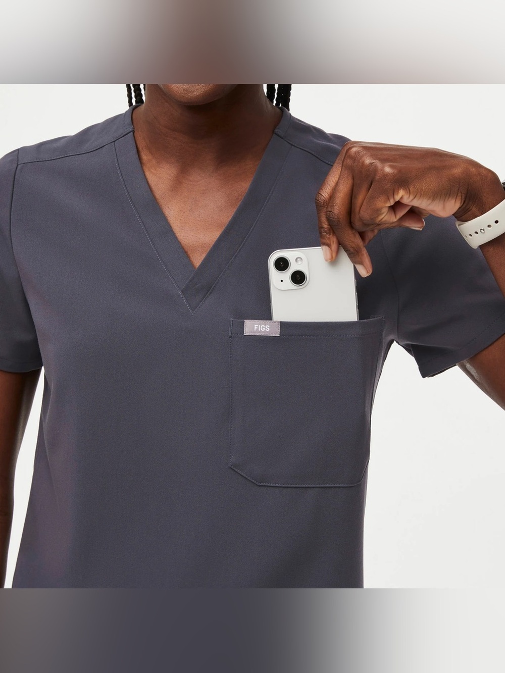 Figs Catarina One-Pocket Dark Gray Scrub Top (Size XS) - Picture 5 of 11